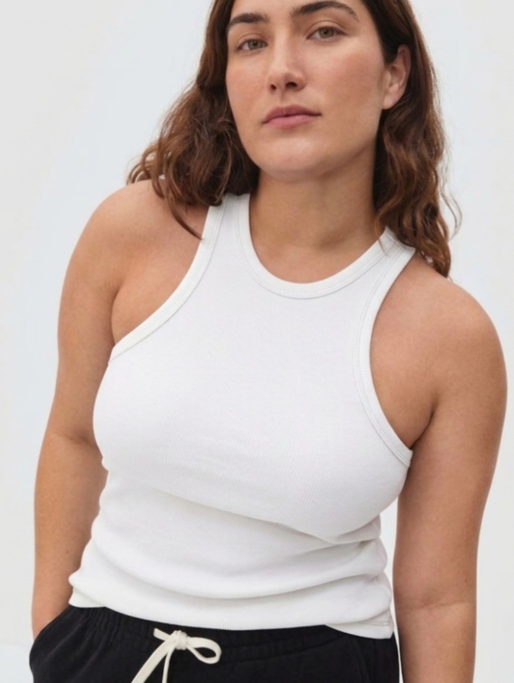 Everlane Ribbed Racerback Tank White Size M Organic Cotton Blend